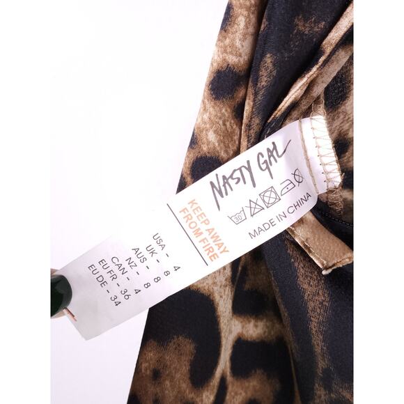Nasty Gal Leopard Satin Cowl Neck Romper – Back Tie, Silky Animal Print, Size 4 - Picture 11 of 13